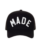 Black Curved trucker with White MADE